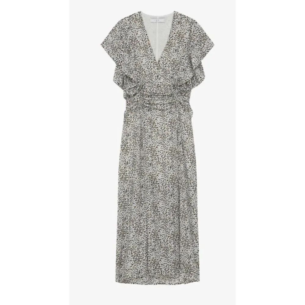 IRO Teline Printed Midi Dress in Camel & White NWT Size 42/10